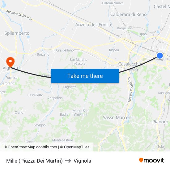 Mille (Piazza Dei Martiri) to Vignola map