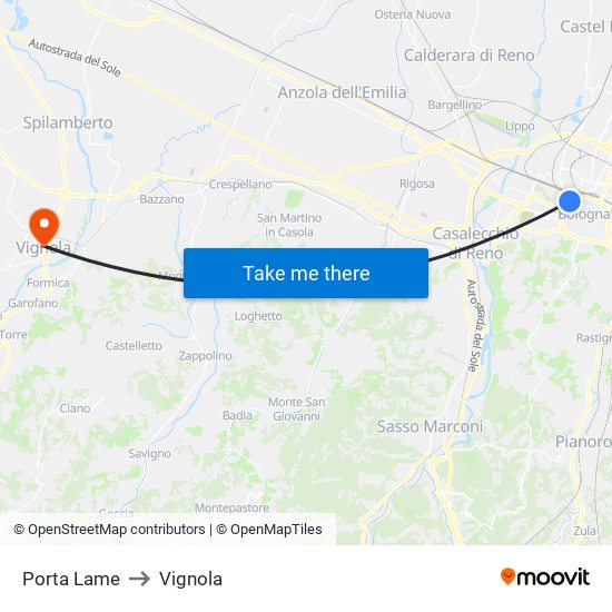 Porta Lame to Vignola map