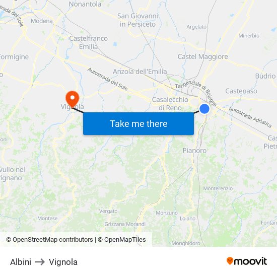 Albini to Vignola map