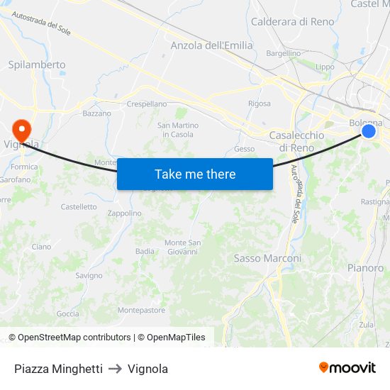 Piazza Minghetti to Vignola map