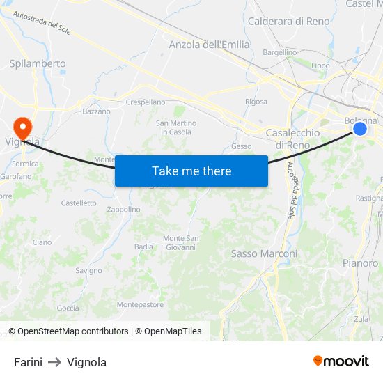 Farini to Vignola map