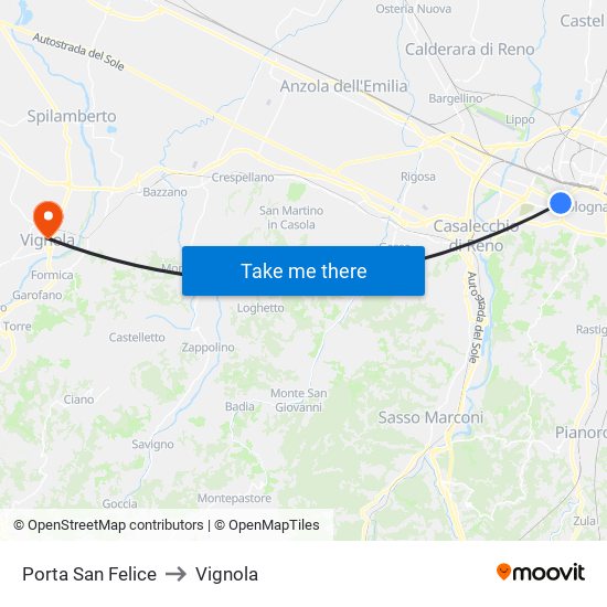Porta San Felice to Vignola map