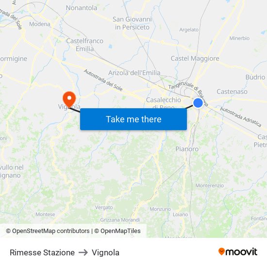 Rimesse Stazione to Vignola map