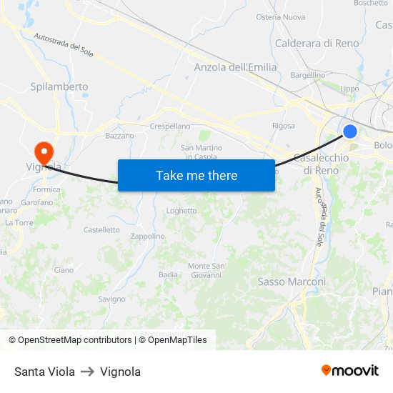 Santa Viola to Vignola map