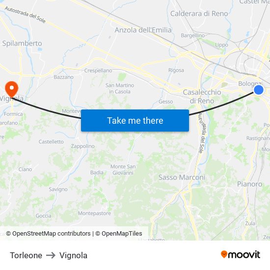 Torleone to Vignola map