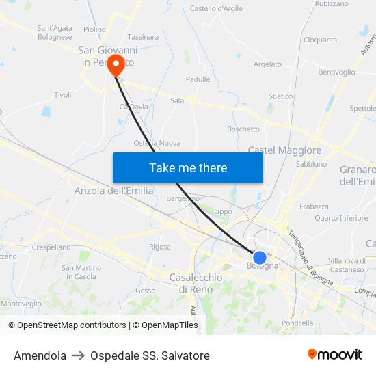 Amendola to Ospedale SS. Salvatore map