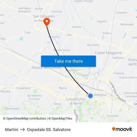 Martini to Ospedale SS. Salvatore map