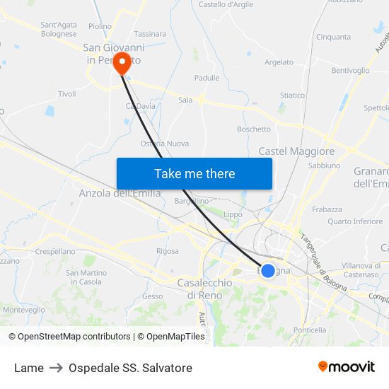 Lame to Ospedale SS. Salvatore map