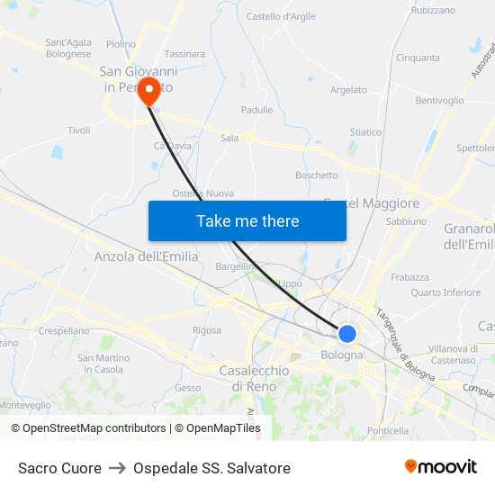 Sacro Cuore to Ospedale SS. Salvatore map