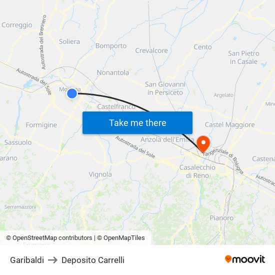 Garibaldi to Deposito Carrelli map