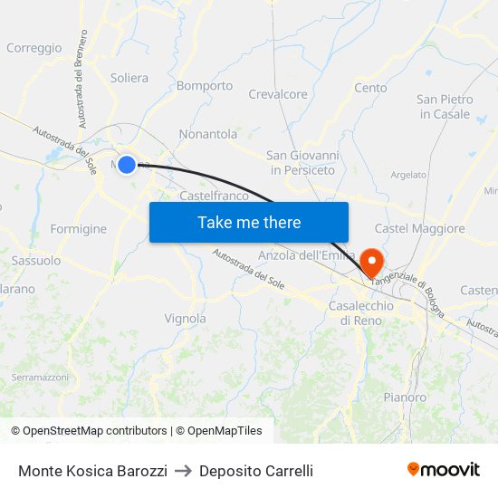 Monte Kosica Barozzi to Deposito Carrelli map