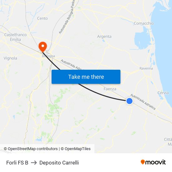 Forli FS B to Deposito Carrelli map