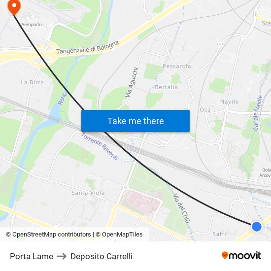 Porta Lame to Deposito Carrelli map