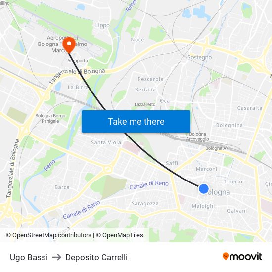 Ugo Bassi to Deposito Carrelli map