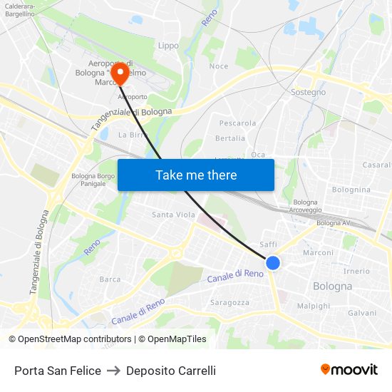 Porta San Felice to Deposito Carrelli map