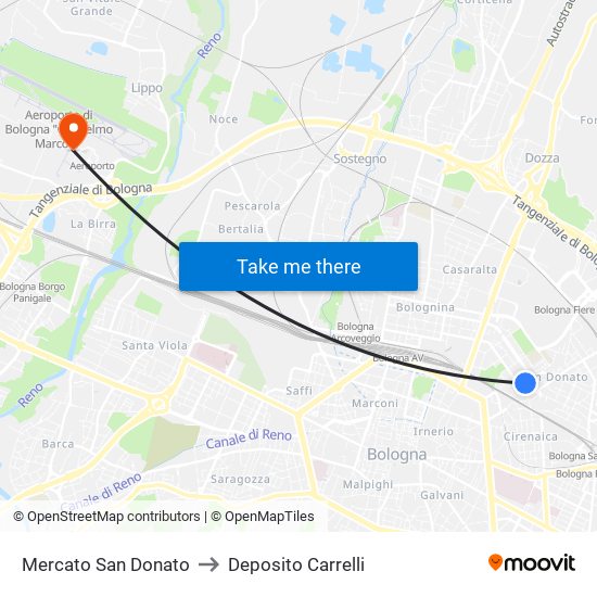 Mercato San Donato to Deposito Carrelli map