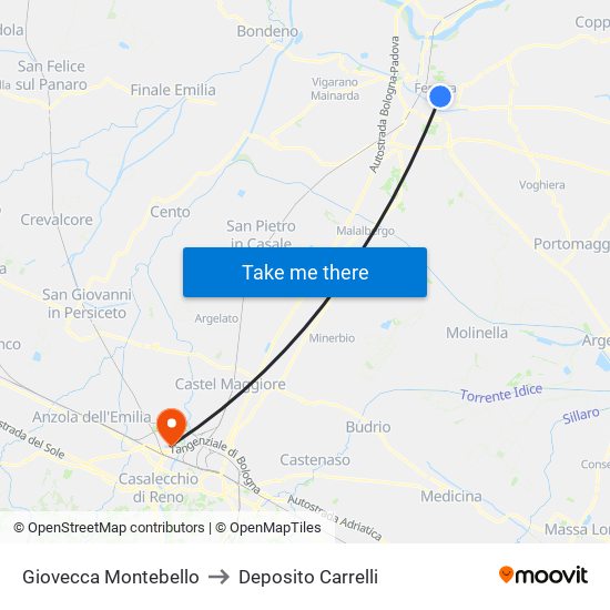 Giovecca Montebello to Deposito Carrelli map