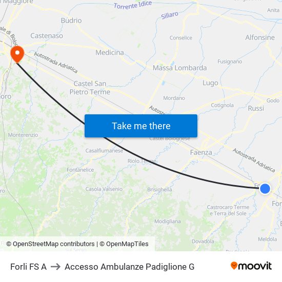 Forli FS A to Accesso Ambulanze Padiglione G map