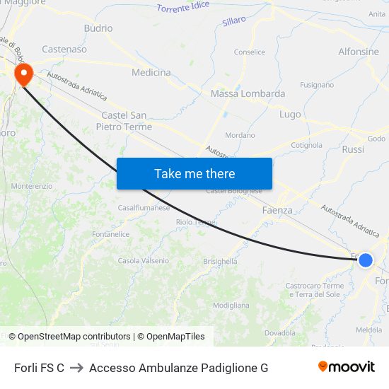 Forli FS C to Accesso Ambulanze Padiglione G map