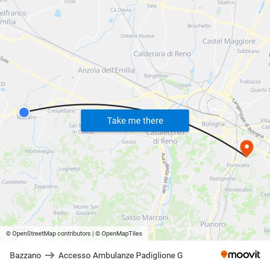 Bazzano to Accesso Ambulanze Padiglione G map