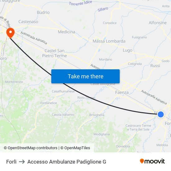Forlì to Accesso Ambulanze Padiglione G map