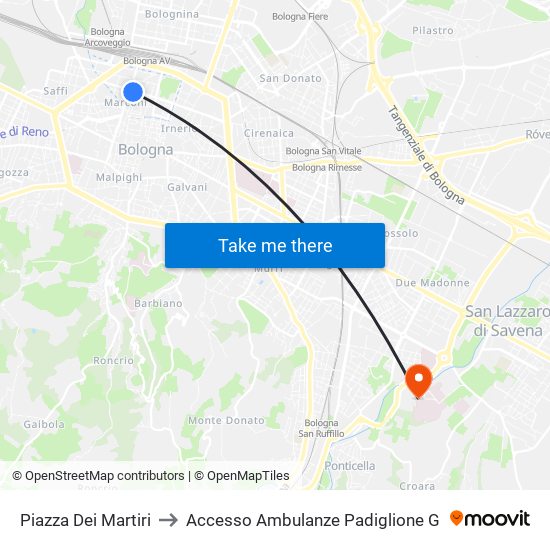 Piazza Dei Martiri to Accesso Ambulanze Padiglione G map