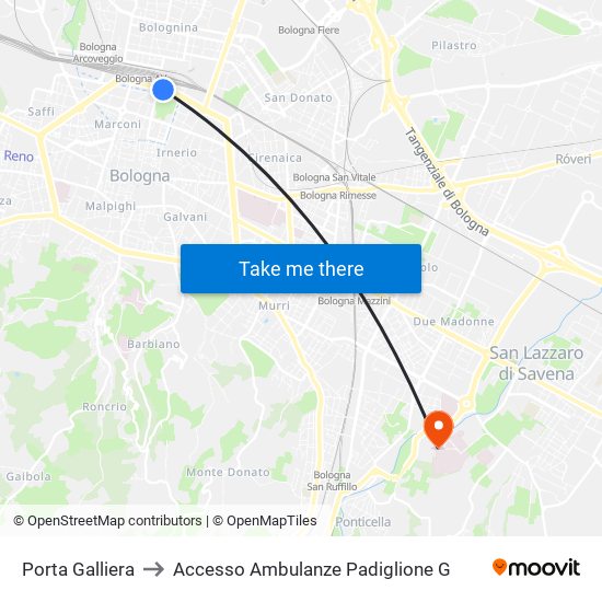 Porta Galliera to Accesso Ambulanze Padiglione G map