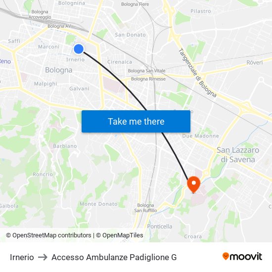 Irnerio to Accesso Ambulanze Padiglione G map