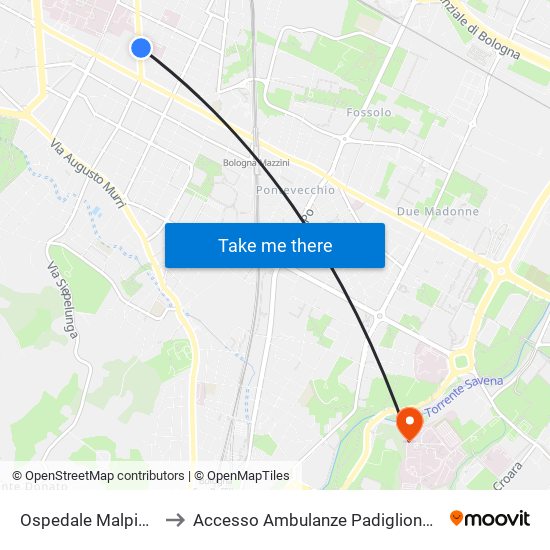 Ospedale Malpighi to Accesso Ambulanze Padiglione G map