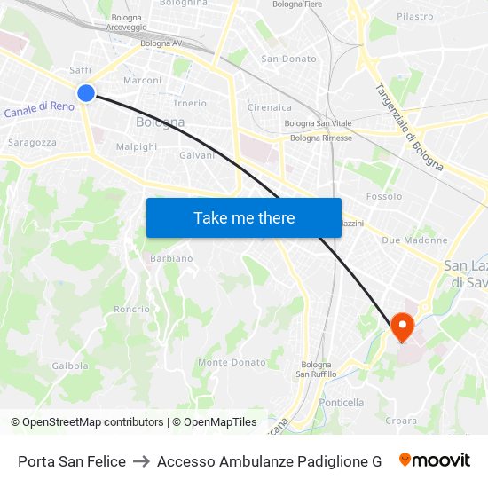 Porta San Felice to Accesso Ambulanze Padiglione G map