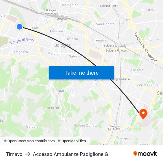 Timavo to Accesso Ambulanze Padiglione G map