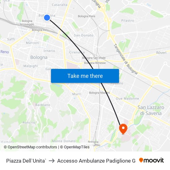 Piazza Dell`Unita` to Accesso Ambulanze Padiglione G map