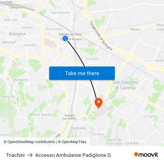 Triachini to Accesso Ambulanze Padiglione G map