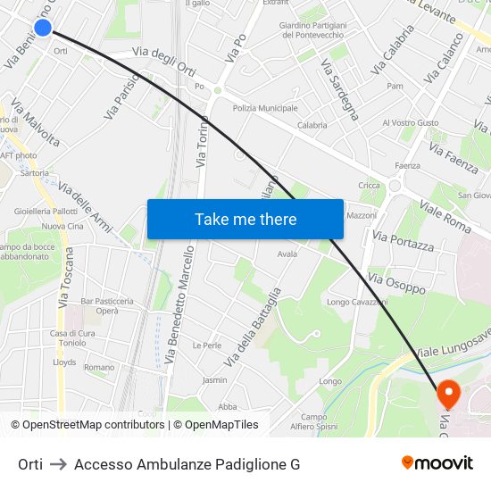 Orti to Accesso Ambulanze Padiglione G map