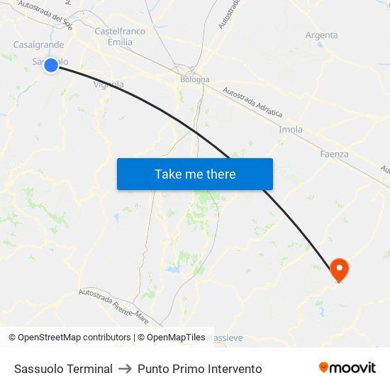 Sassuolo Terminal to Punto Primo Intervento map