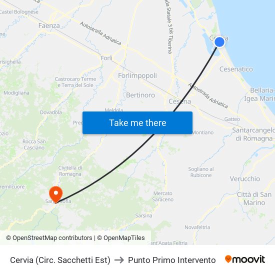 Cervia (Circ. Sacchetti Est) to Punto Primo Intervento map