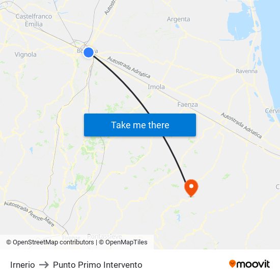 Irnerio to Punto Primo Intervento map