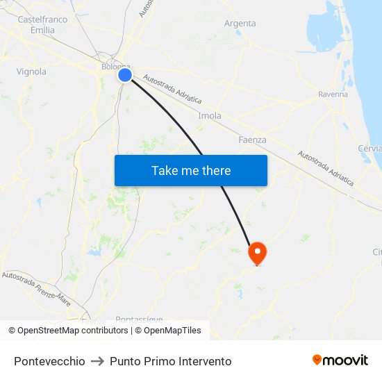 Pontevecchio to Punto Primo Intervento map