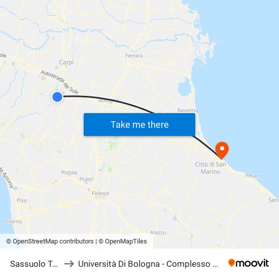 Sassuolo Terminal to Università Di Bologna - Complesso Navigare Necesse map