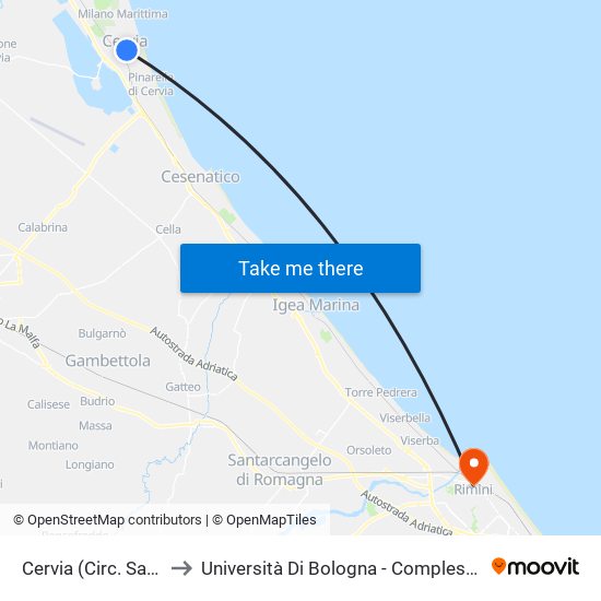 Cervia (Circ. Sacchetti Est) to Università Di Bologna - Complesso Navigare Necesse map