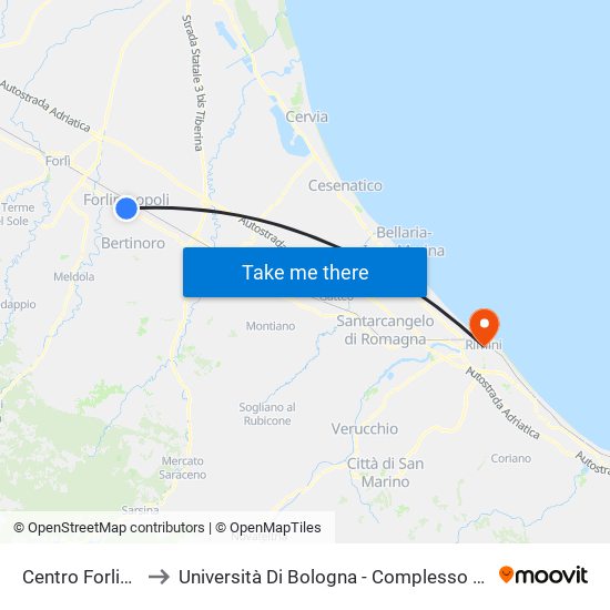 Centro Forlimpopoli to Università Di Bologna - Complesso Navigare Necesse map