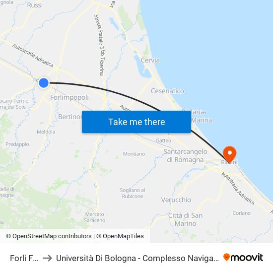 Forli FS A to Università Di Bologna - Complesso Navigare Necesse map