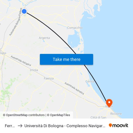 Ferrara to Università Di Bologna - Complesso Navigare Necesse map