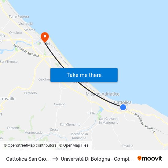 Cattolica-San Giovanni-Gabicce to Università Di Bologna - Complesso Navigare Necesse map