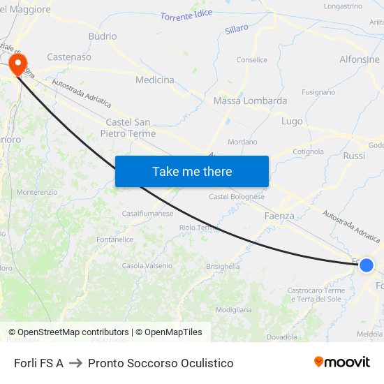 Forli FS A to Pronto Soccorso Oculistico map