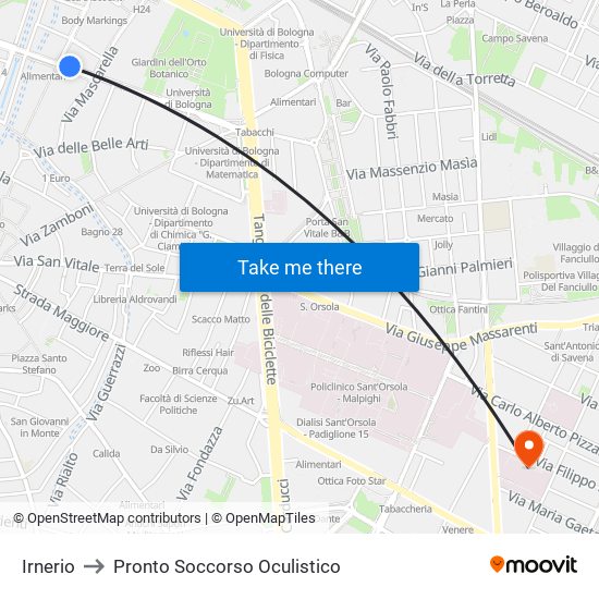 Irnerio to Pronto Soccorso Oculistico map