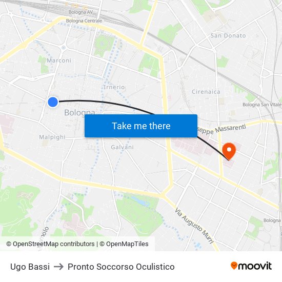 Ugo Bassi to Pronto Soccorso Oculistico map