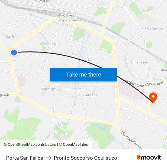 Porta San Felice to Pronto Soccorso Oculistico map