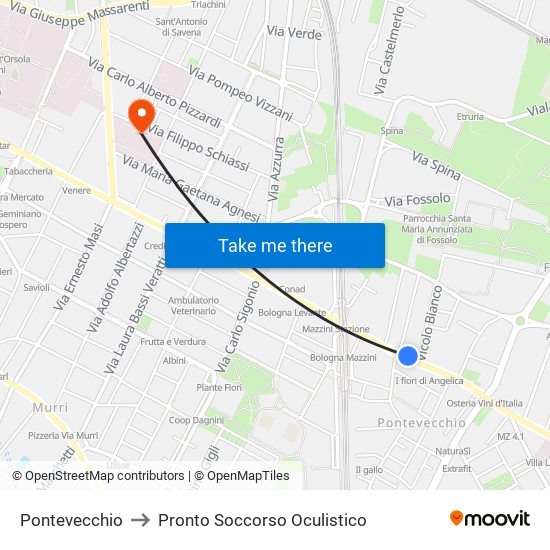 Pontevecchio to Pronto Soccorso Oculistico map