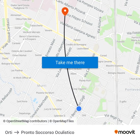 Orti to Pronto Soccorso Oculistico map